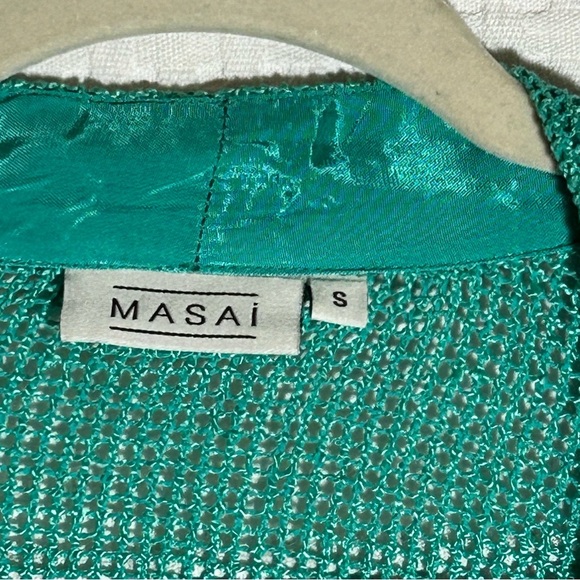 Masai Size S Cover Up Cardigan Mesh Open Weave Knit 2-Buttons Pockets Green - Picture 3 of 12